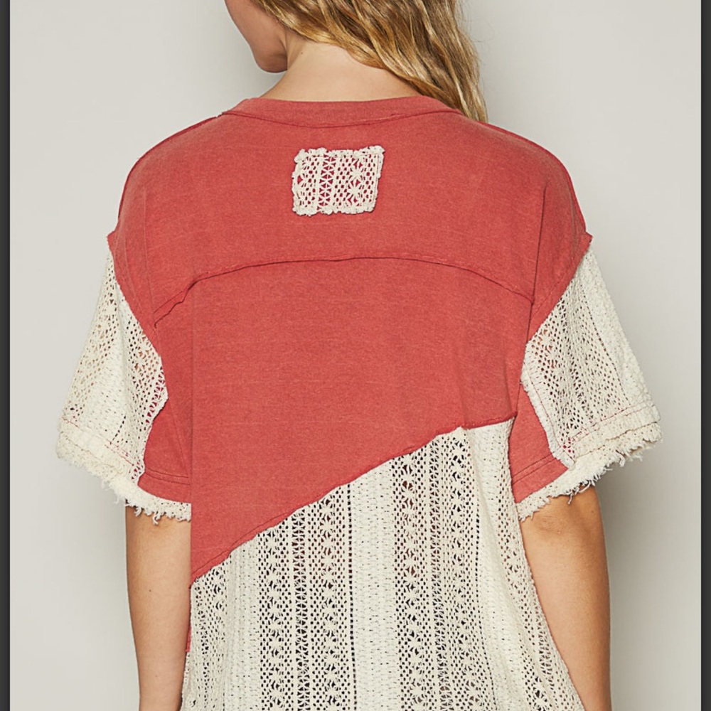 POL Pink and Cream Crochet Peace Sign Top - Picture 5 of 8